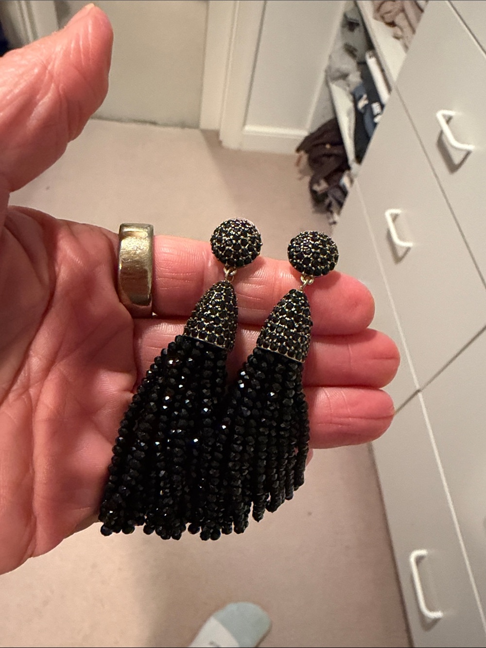 Elegant Black Beaded Tassel Drop Earrings - Designer Style